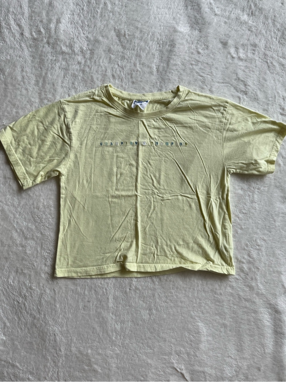 Champion Women's Large Yellow Cropped Tee Short Sleeve Graphic T-Shirt